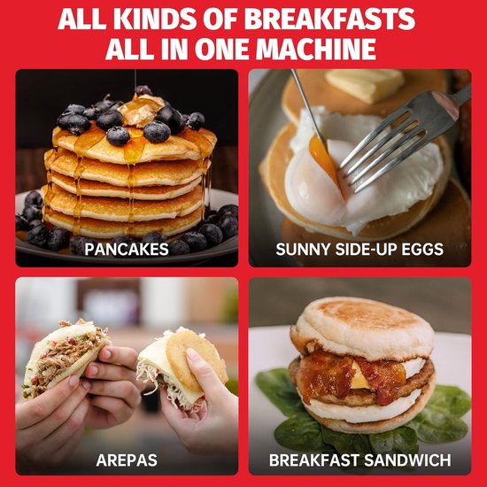 Dubbele Mini-Pannenkoekenmaker - Arepa-maker en Elektrische Pannenkoekenbakplaat - Veelzijdige Bakplaat voor Pannenkoeken Koekjes Eieren Arepas en Ontbijtsandwiches - Ideaal voor Snel Ontbijt Thuis of op Kantoor — afbeelding 2