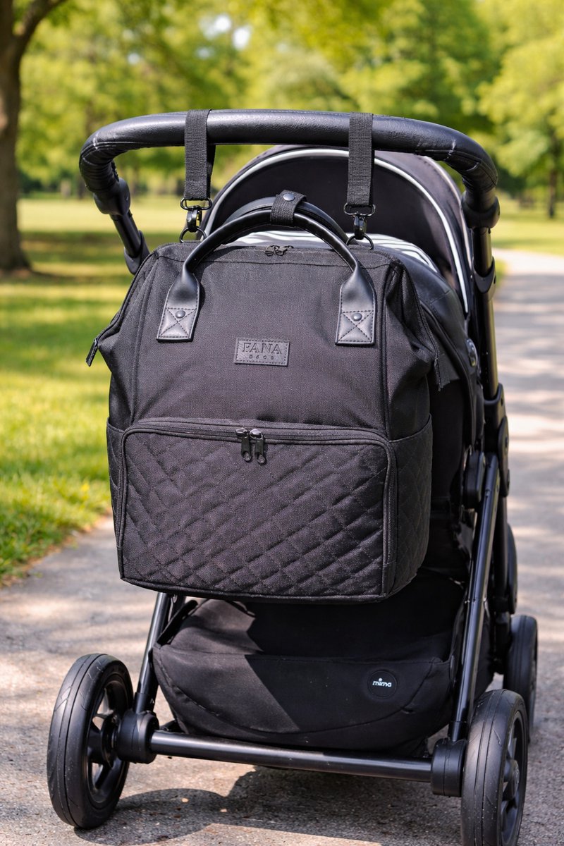Fana Bags Luiertas Rugzak Zwart - Verschoningsmatje - Flessenwarmhouder - Kinderwagenhaken - Baby Rugtas - Grote Baby Tas – foto 6