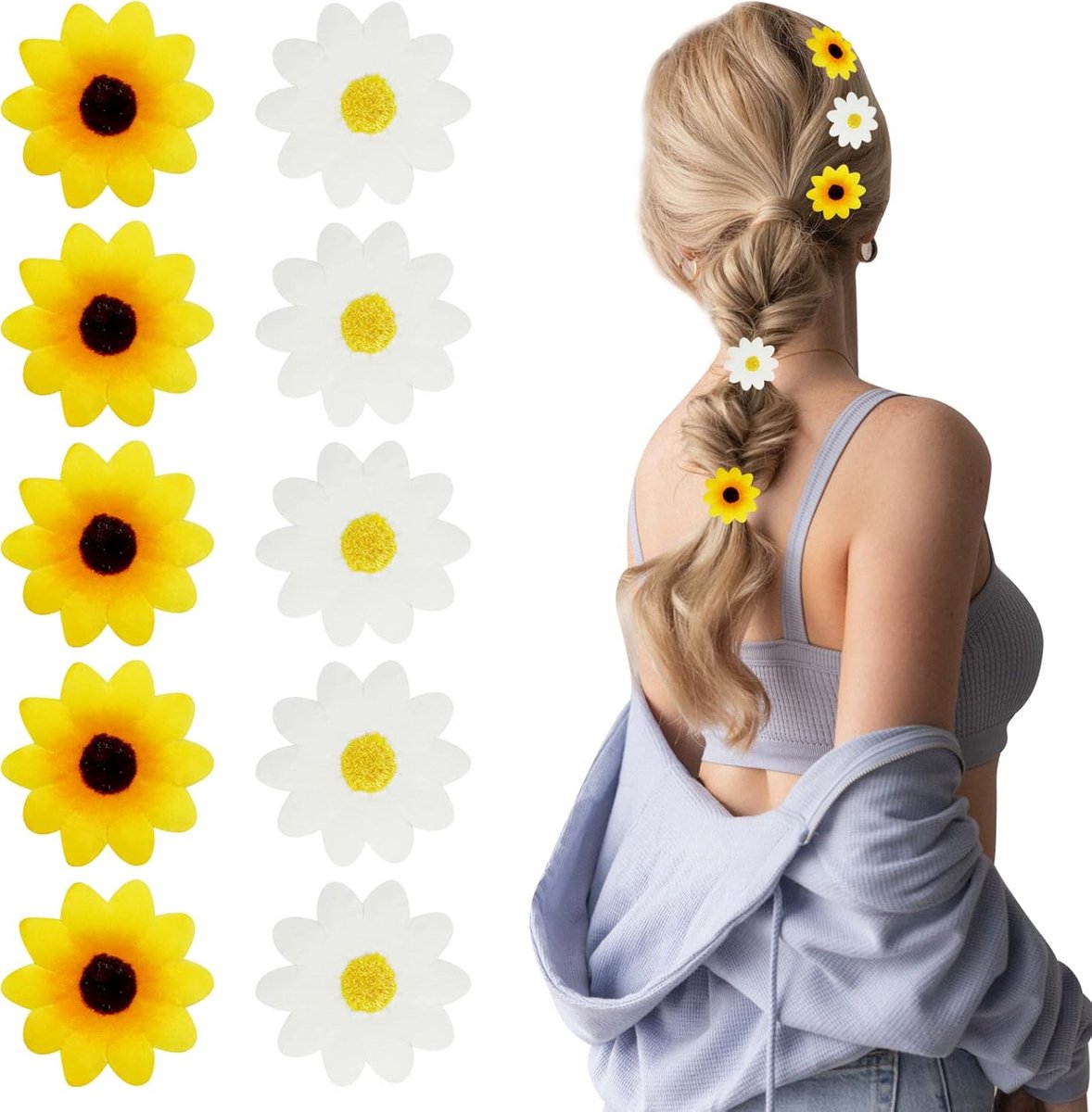 10 Stuks Bloemen Haarspelden Geel & Wit voor Dames en Meisjes
