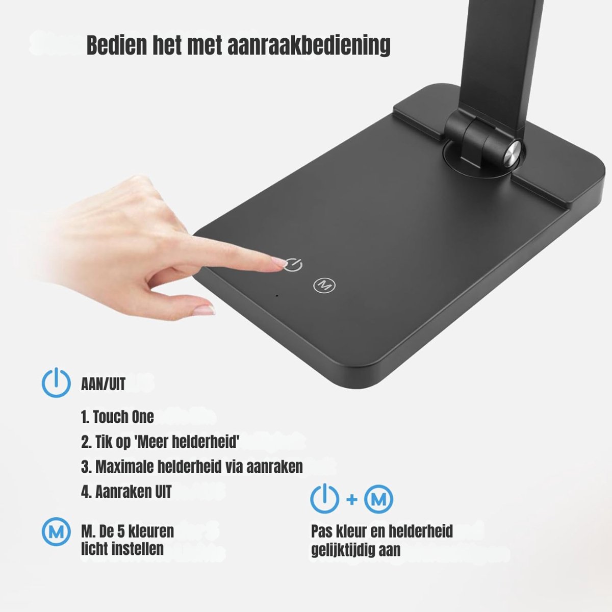 Quvo® Bureaulamp led dimbaar daglicht - USB oplaadbaar - 5 kleurenfuncties - Daglichtlamp - Touchscreen - Lichttherapielamp - Hobby lamp voor schilderen, puzzelen – UV-Vrij - Tafellamp/lamp staand - Zwart - ‎40cm x 12cm x 4cm thumbnail 3