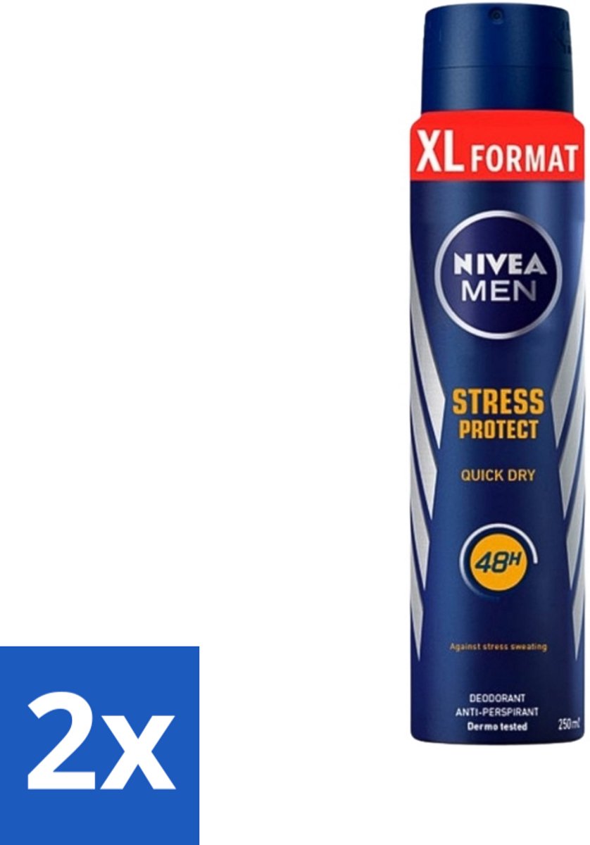 2 x Nivea - Deospray - Men - Stress Protect - 48 Uur Lang Werkend - 250 ml - Stress Protect Deodorant - Anti-transpirant - Zweetbescherming - 72 Uur Bescherming - Zinkcomplex