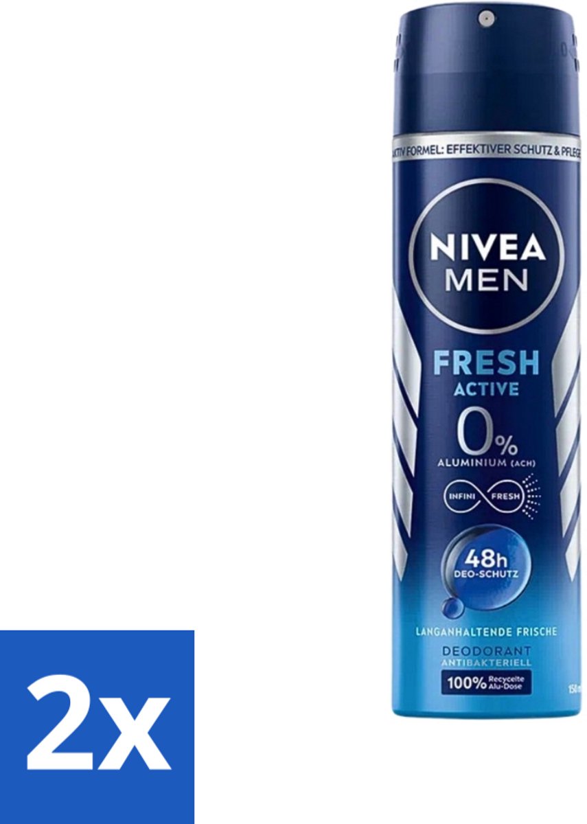 2 x Nivea - Men - Deo Spray - Fresh Active - 48 Uur Lang Werkend - 150 ml - Deodorant Spray - Anti-transpirant - 48 Uur Bescherming - Frisheid - Mannelijke Geur