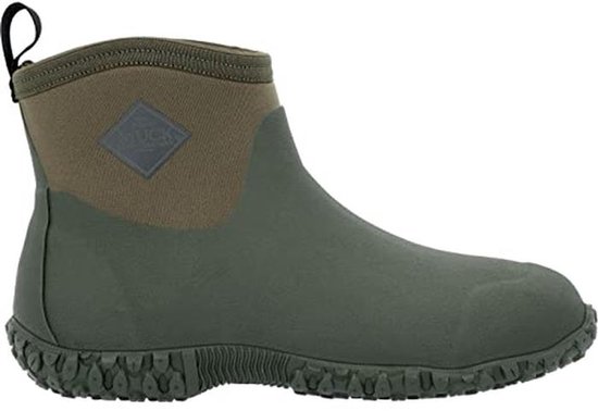 Groene laars met taupe neopreen kraag, trekband en ruitvormig logo