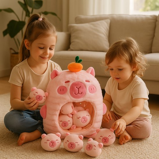 Magnitoys™ - Capibara Knuffelkussen 40 cm - Kawaii Pluche - Transparant Buikvenster met Mini Capibara’s - Super Zacht, Squishy Cadeau van Merkloos — afbeelding 3