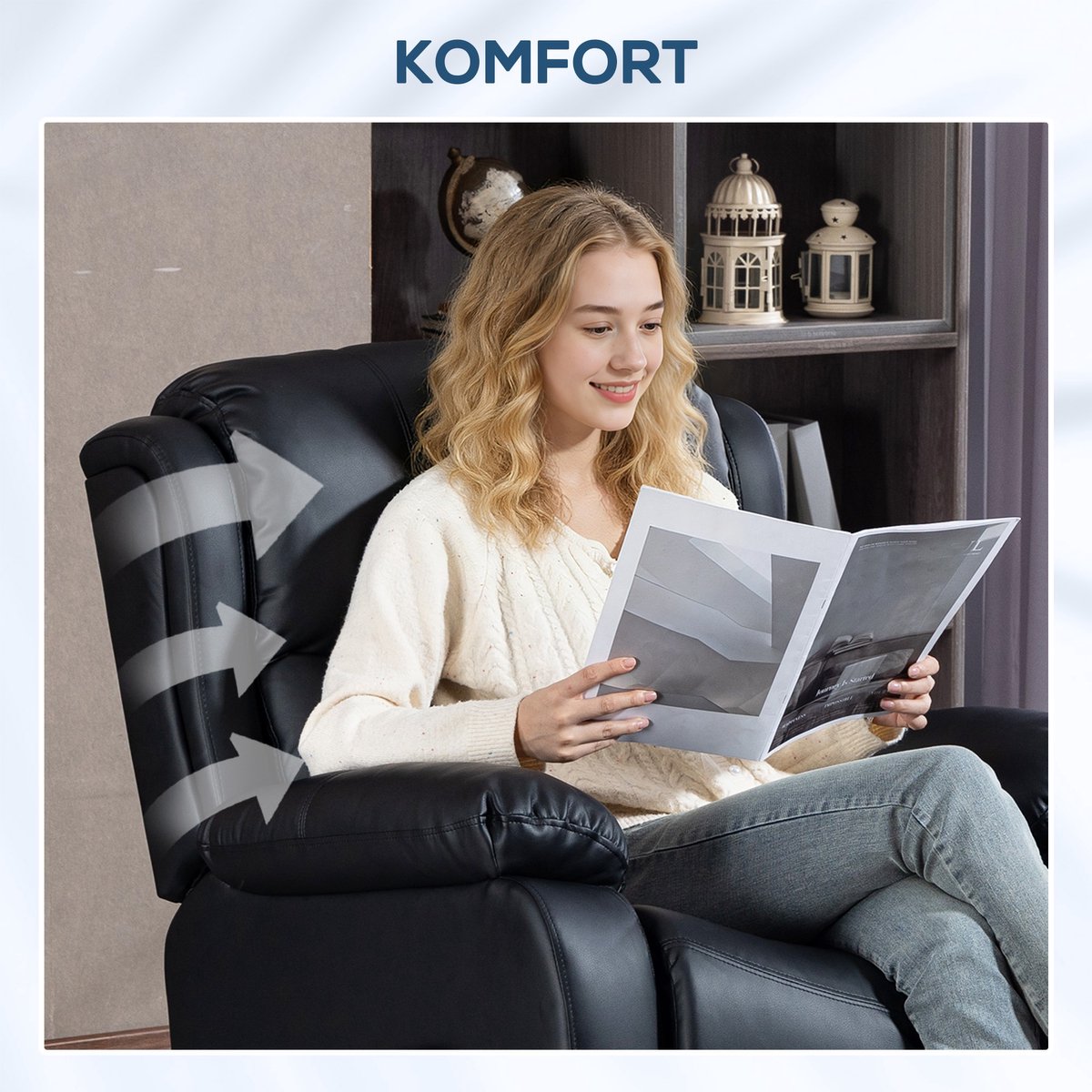 Homcom Massage Relaxstoel Kunstleer Zwart 97x85x100 cm - afbeelding 3