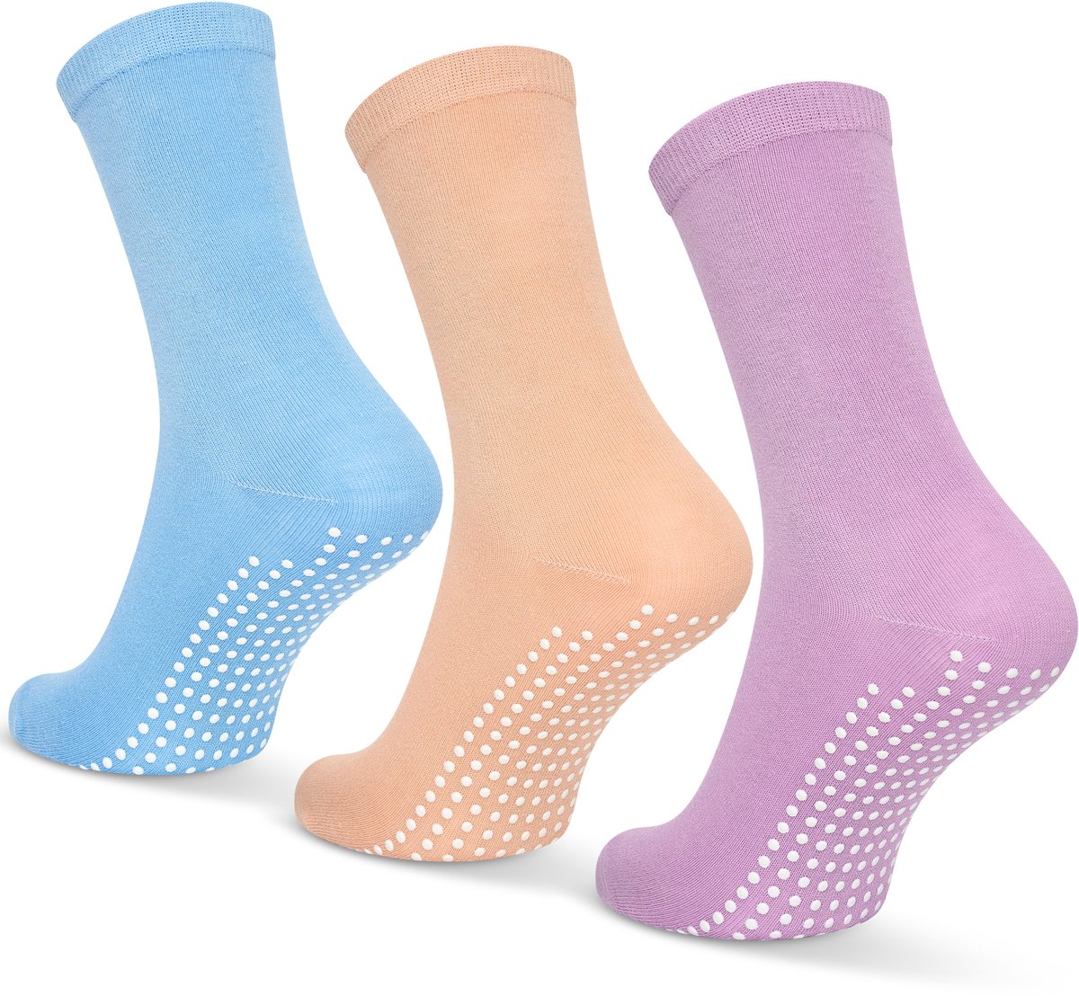 GEASY Antislip Sokken 3 paar - Antislip Sokken - Gripsokken - Anti-slip sokken - Oranje - Roze - Licht Blauw - Maat 36-41 - Pure Grip - Huissokken - Heren - Dames - Ouderen - Unisex - Pilates