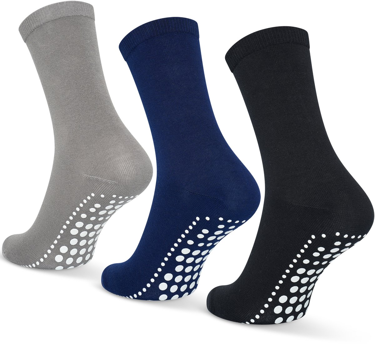GEASY Antislip Sokken 3 paar - Antislip Sokken - Gripsokken - Anti-slip sokken - Zwart - Donkerblauw - Grijs - Maat 36-41 - Flex Grip - Huissokken - Heren - Dames - Ouderen - Unisex - Pilates
