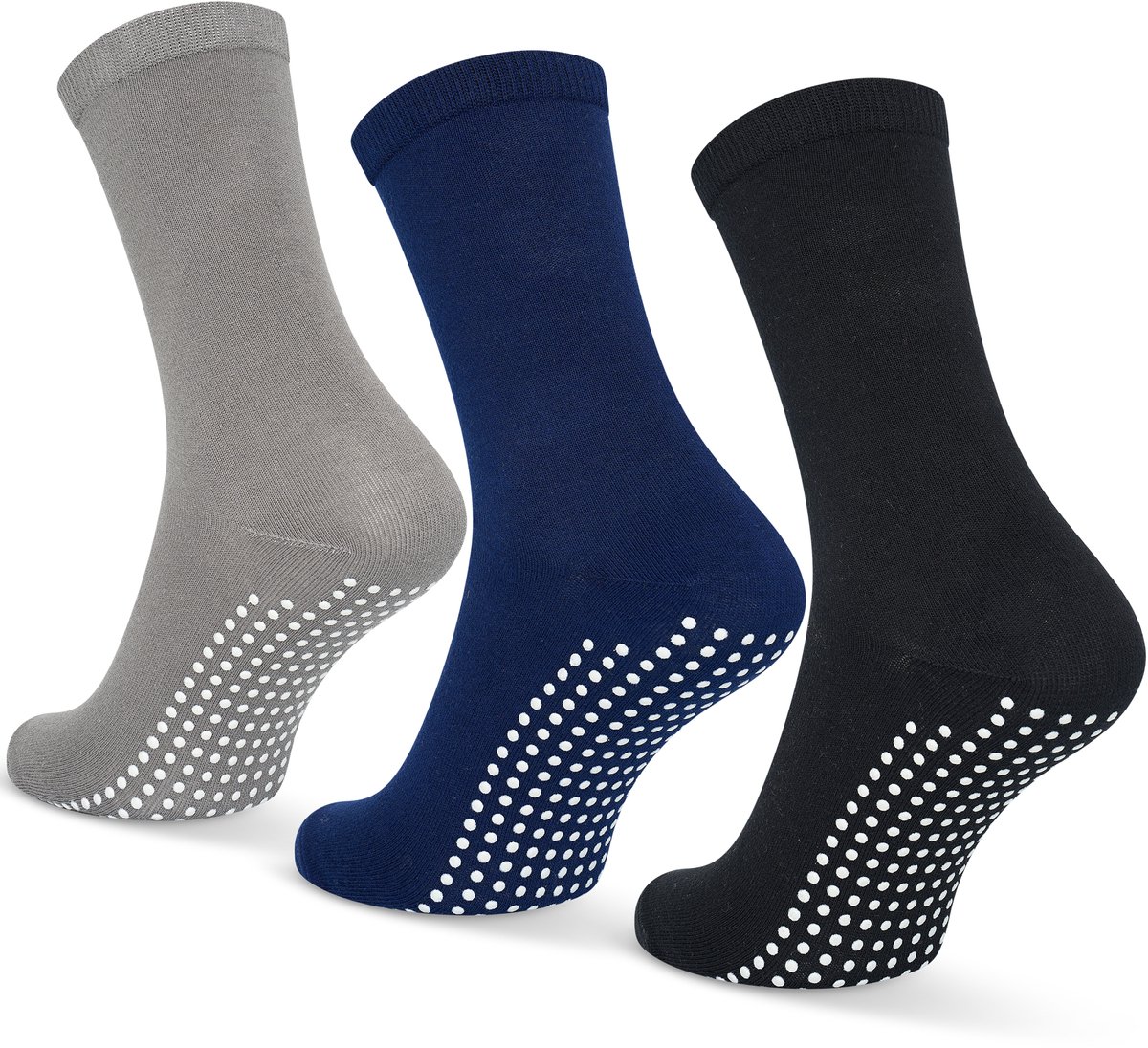 GEASY Antislip Sokken 3 paar - Antislip Sokken - Gripsokken - Anti-slip sokken - Zwart - Donkerblauw - Grijs - Maat 36-41 - Pure Grip - Huissokken - Heren - Dames - Ouderen - Unisex - Pilates