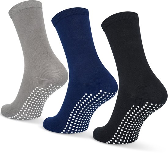 GEASY Antislip Sokken 3 paar - Antislip Sokken - Gripsokken - Anti-slip sokken - Zwart - Donkerblauw - Grijs - Maat 36-41 - Pure Grip - Huissokken - Heren - Dames - Ouderen - Unisex - Pilates