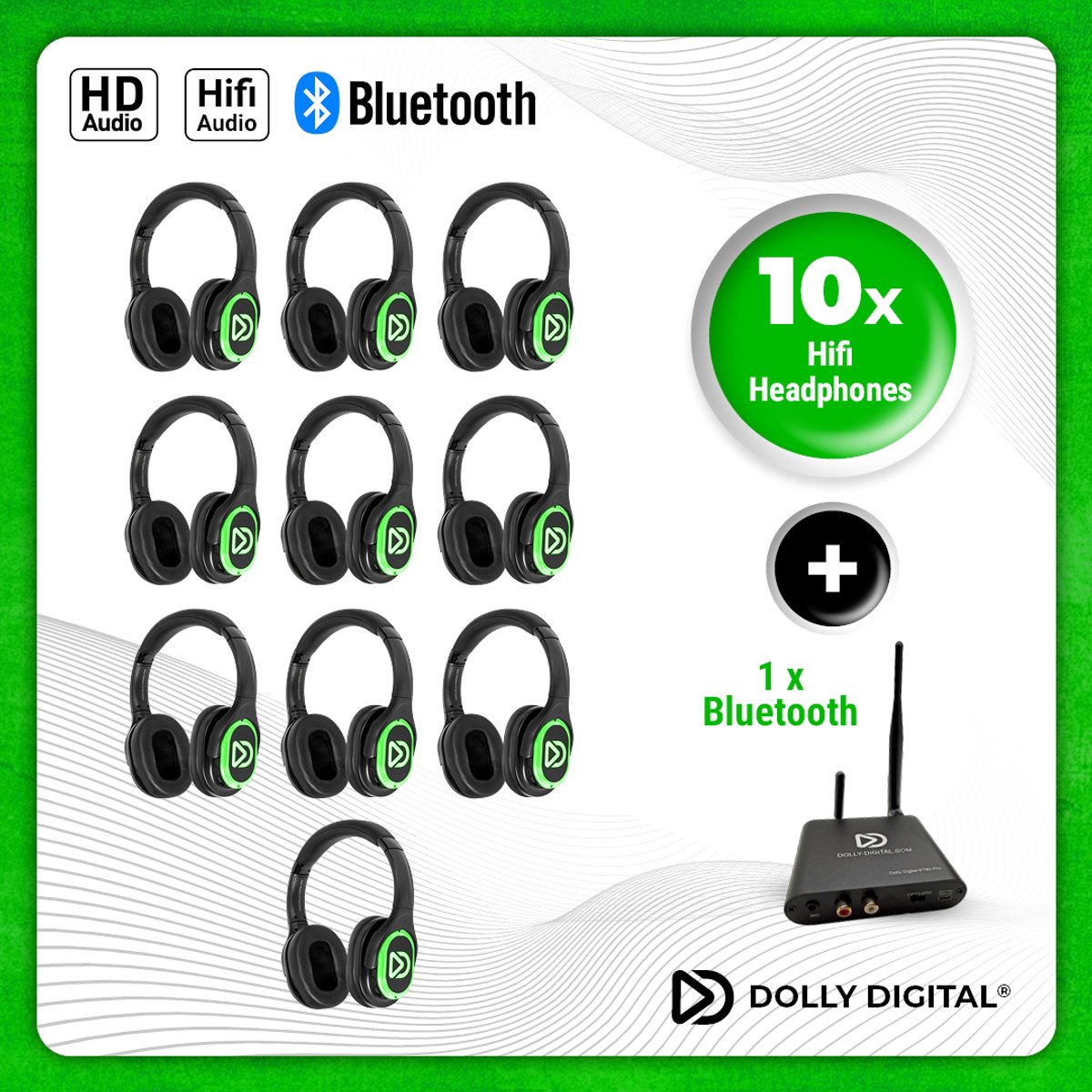 Dolly Digital set: 10x stuks type RD-Pro oplaadbare Silent Disco koptelefoons | Dolly Digital© original