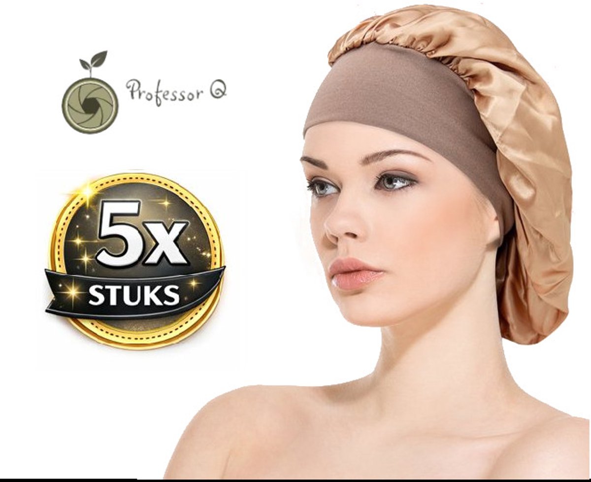 Professor Q Satijnen Slaapmuts - Slaapmuts - Satijn - Volwassenen - Dames - Satin Bonnet - Satijnen Bonnet - Met elastiek - Gold - Goud - 5 stuks