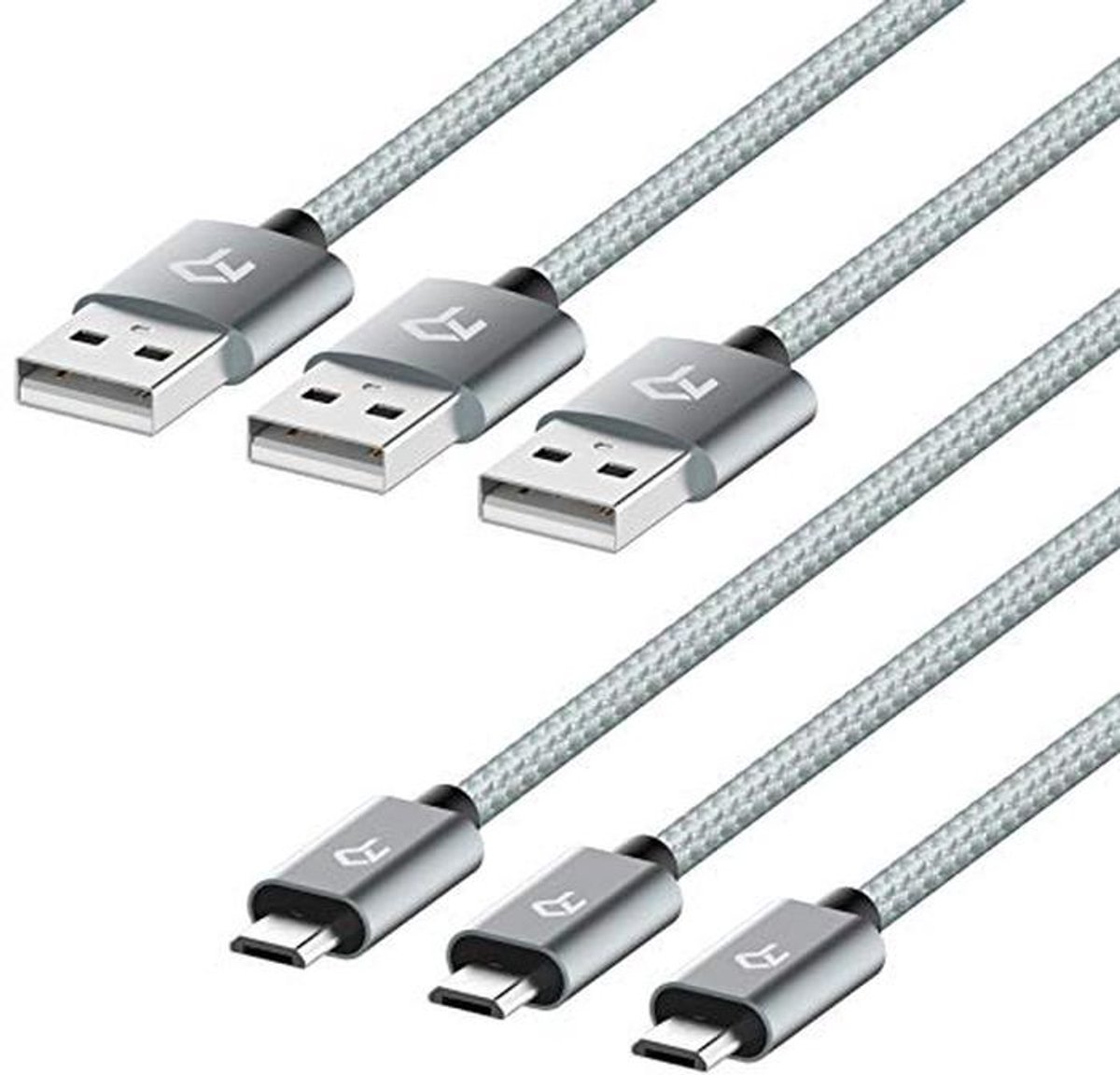 Micro USB Kabel - Gevlochten Nylon, Duurzaam, Snel Gegevensoverdracht en Opladen, 3 Stuks, 1m
