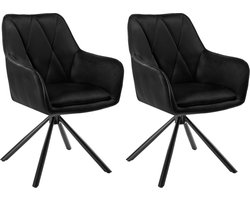 J&R Eetkamerstoelen - Set van 2 stoelen - Eettafel stoelen - Fluwelen stof - PU Lederen achterkant - Fluweel - Draaibare stoelen - 2 stuks - 360 graden draaibaar - Metalen poten - Schuimvulling - Velvet - PU Leer - Zwart