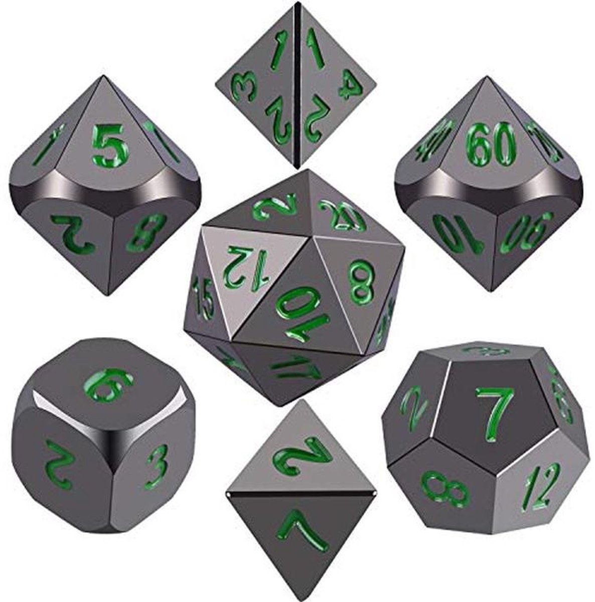 Metalen polyhedral 7-Die dobbelstenen set voor rollenspellen - zwart en donkergroen