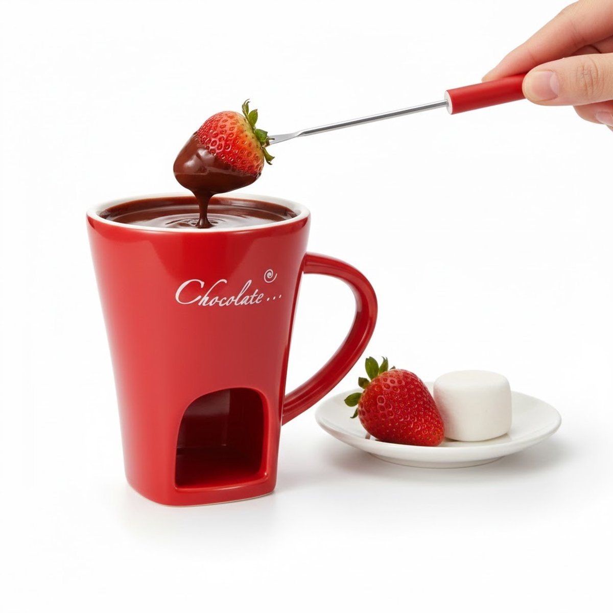 Fonduebeker – Chocoladefondue & Kaasfondue – 1 Persoon – Inclusief Vorkje – Compact & Stijlvol