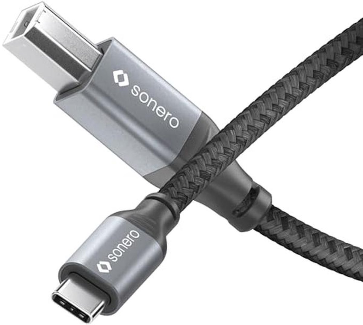 USB 2.0 kabel 2 meter - C-stekker naar B-stekker, 480 MB/s, ruimtegrijs/zwart