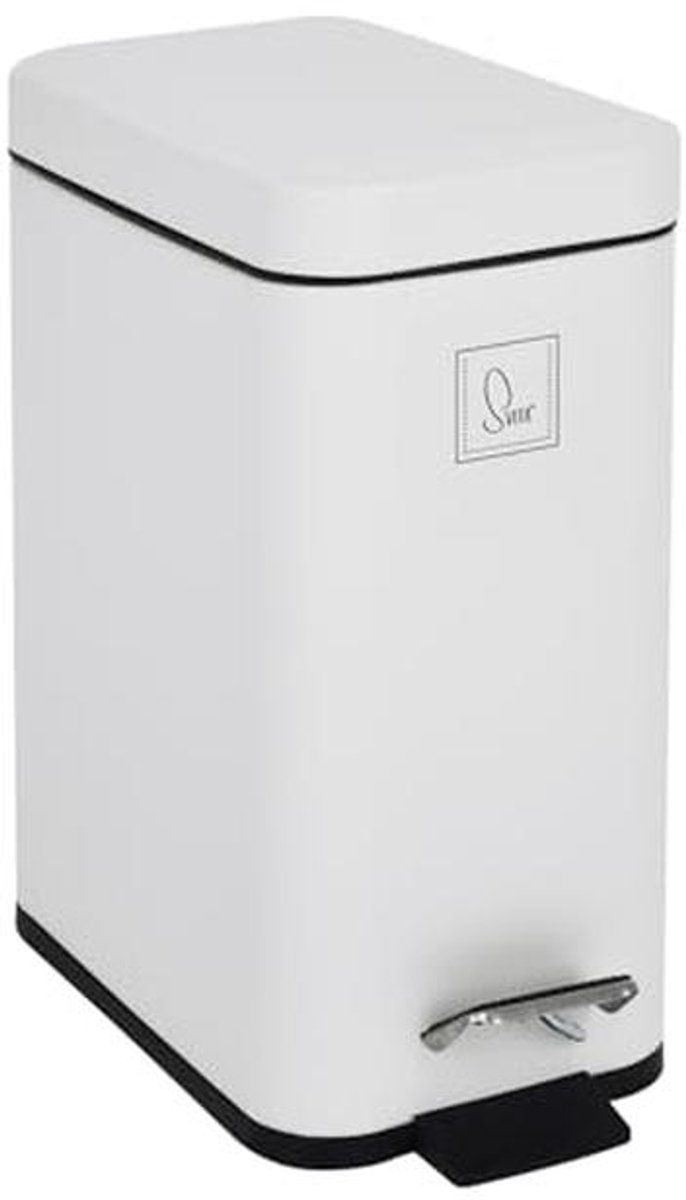 Vuilnisemmer met Softclose Deksel - Rechthoekig, 5L, Wit, Pedaalemmer voor Keuken, Badkamer en Kantoor