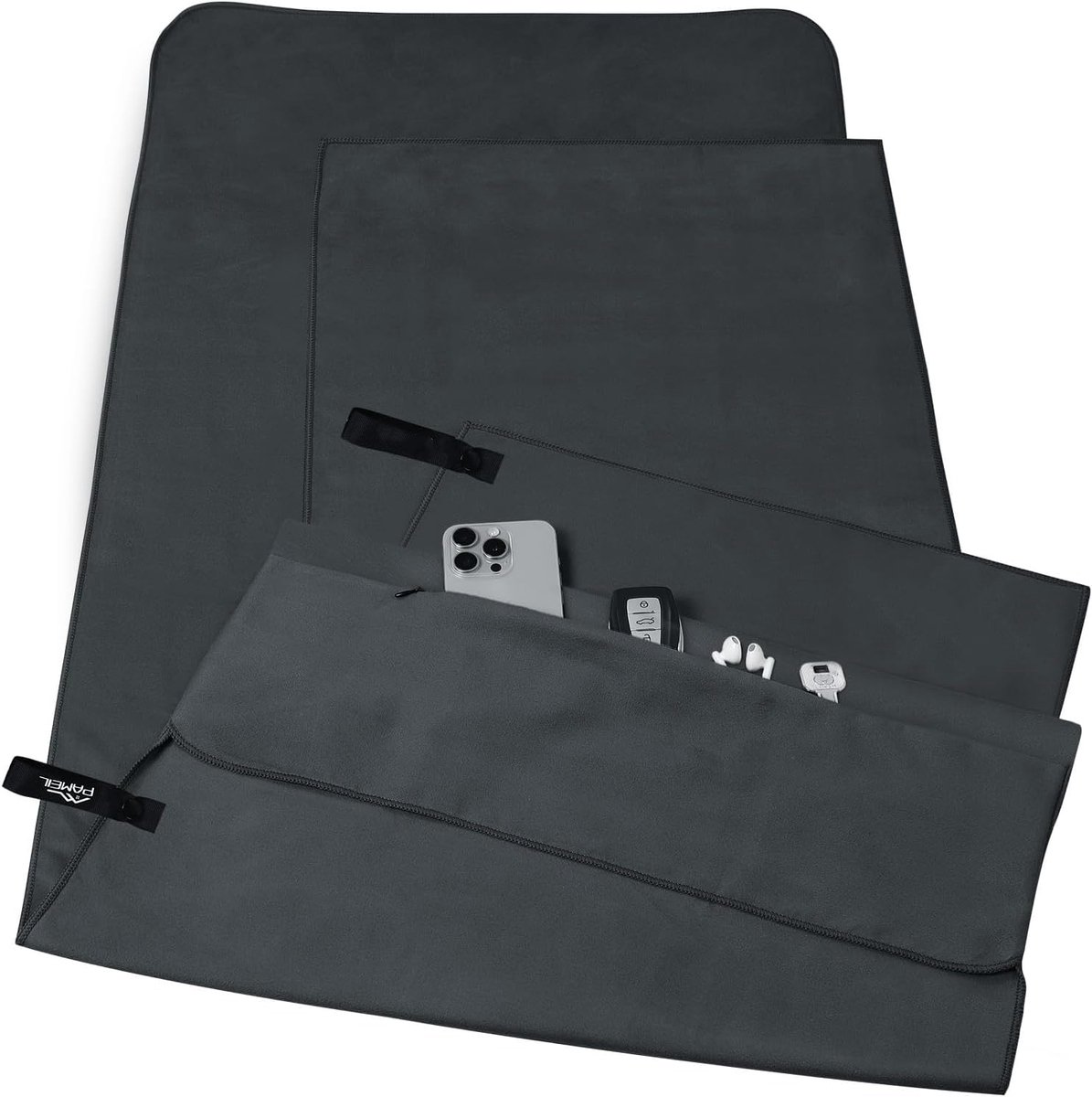 Famanu – Handdoek - set van 2 met ritssluiting - 120 x 50 cm + 80 x 40 cm - sporthanddoek - fitnesshanddoek - sporthanddoek - strandhanddoek - reishanddoek