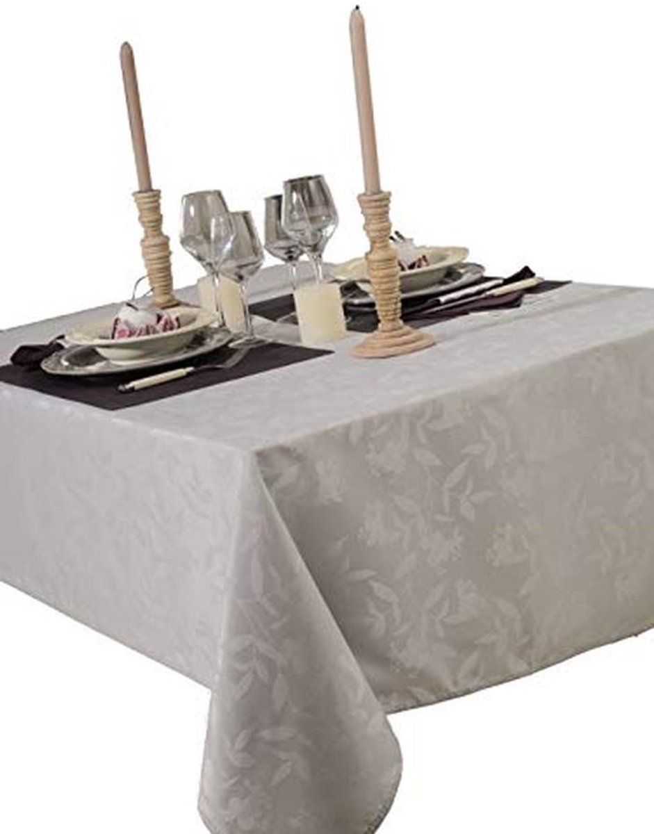 Tafelkleed Damast Ombra Grijs Parel 150 x 350 cm - Onderhoudsvriendelijk en Sneldrogend