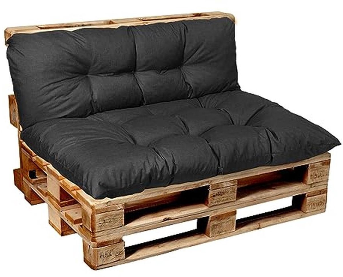 Palletkussen Antraciet 120x60 - Gewatteerd Zit- en Rugkussen, Geschikt voor Binnen en Buiten