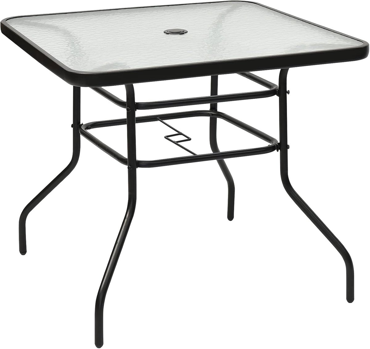 KOMFOTTEU tuintafel vierkant - bijzettafel met paraplugat - bistrotafel met glasplaat - eettafel tot 80 kg belastbaar - voor balkon, terras en tuin - 80 x 80 x 71 cm
