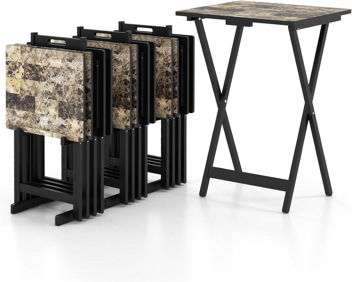 KOMFOTTEU Set van 4 Campingtafel, Opvouwbare tuintafel, rechthoekige tafel van metaal, tuintafel van hout, balkontafel 30 kg, voor terras, veranda, zwembad, 48 x 40 x 67,5 cm, zwart