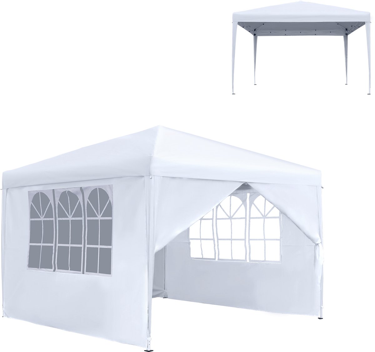Aufun Vouwbare Pavillon 2.5x2.5m - Wit - Met UV-Bescherming - Gartenzelt Partyzelt Met 4 Zijwanden & Vensters