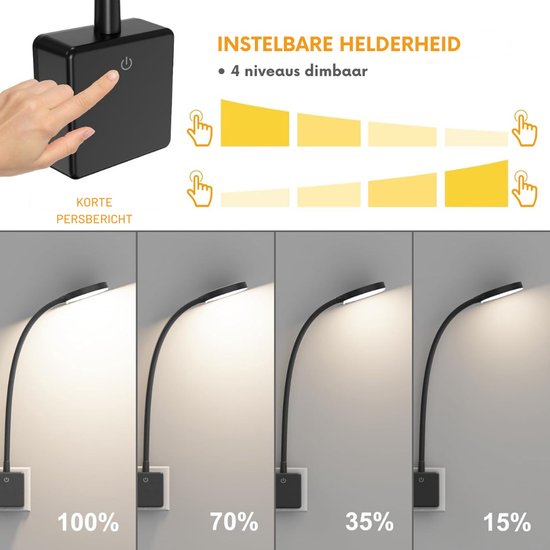 Aura® Nachtlampje - Wandlamp - Leeslamp - Zwart - 3cm x 6cm x 49cm van aura — afbeelding 2