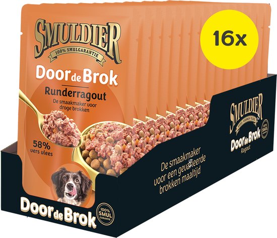 16 porties Smuldier Door de Brok Runderragout met 58% vers vlees.