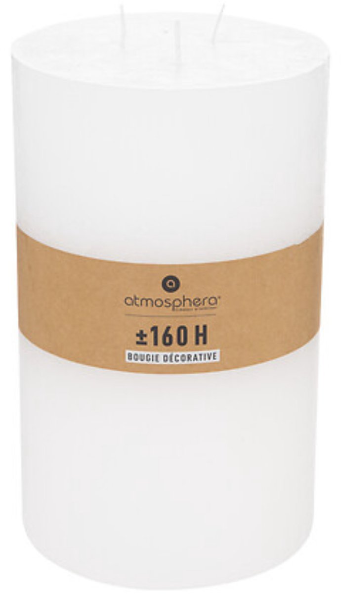 Atmosphera Cilinderkaars / stompkaars groot - wit - 3 lonten - 14 x 23 cm - 160 branduren - zuilkaars Creme