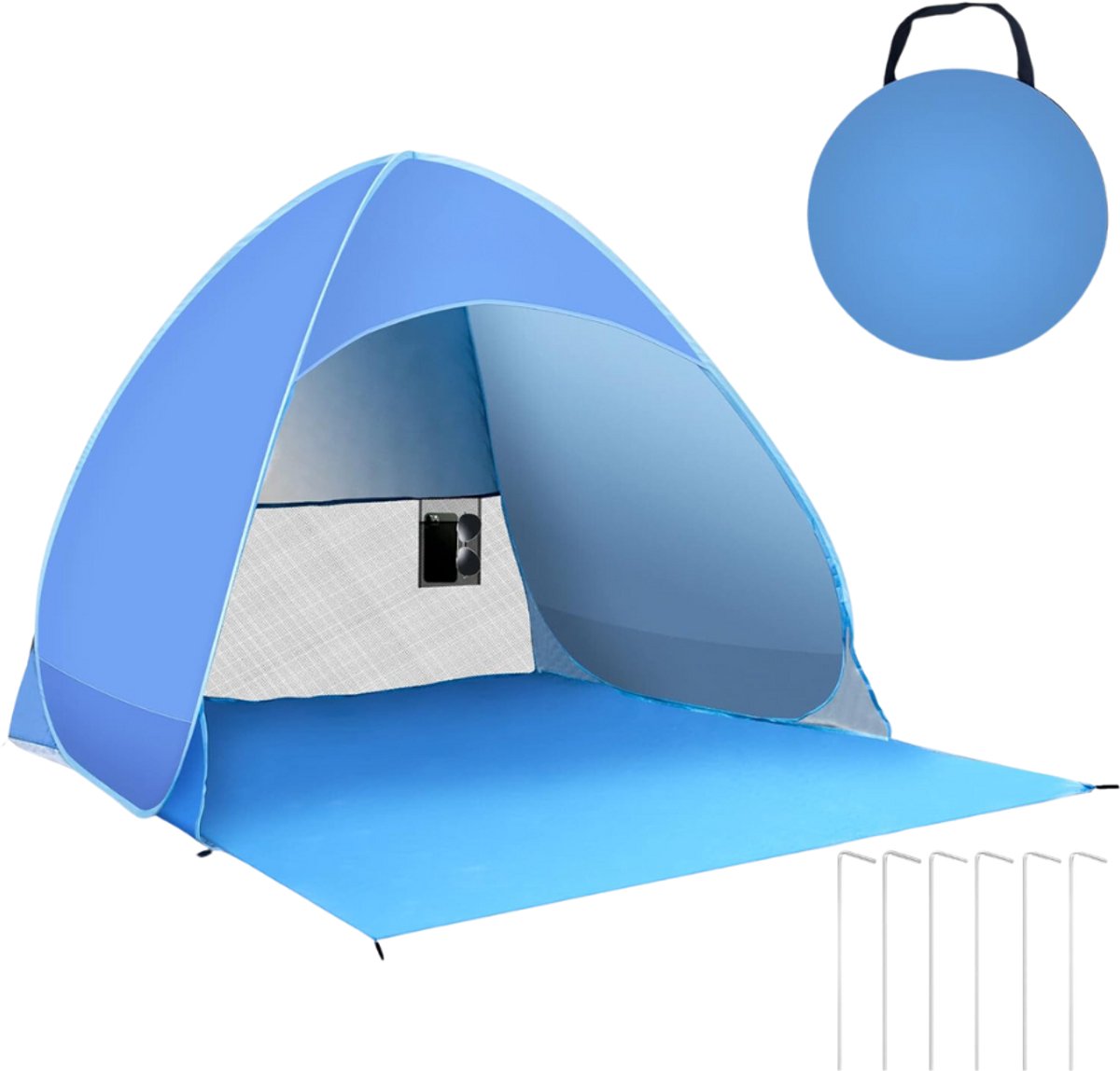 Aura® Strandtent uv Bescherming - Strandtent Baby Pop Up – Strandtentje Extra Licht – Zonbescherming - Blauw - 165cm x 150cm x 115cm