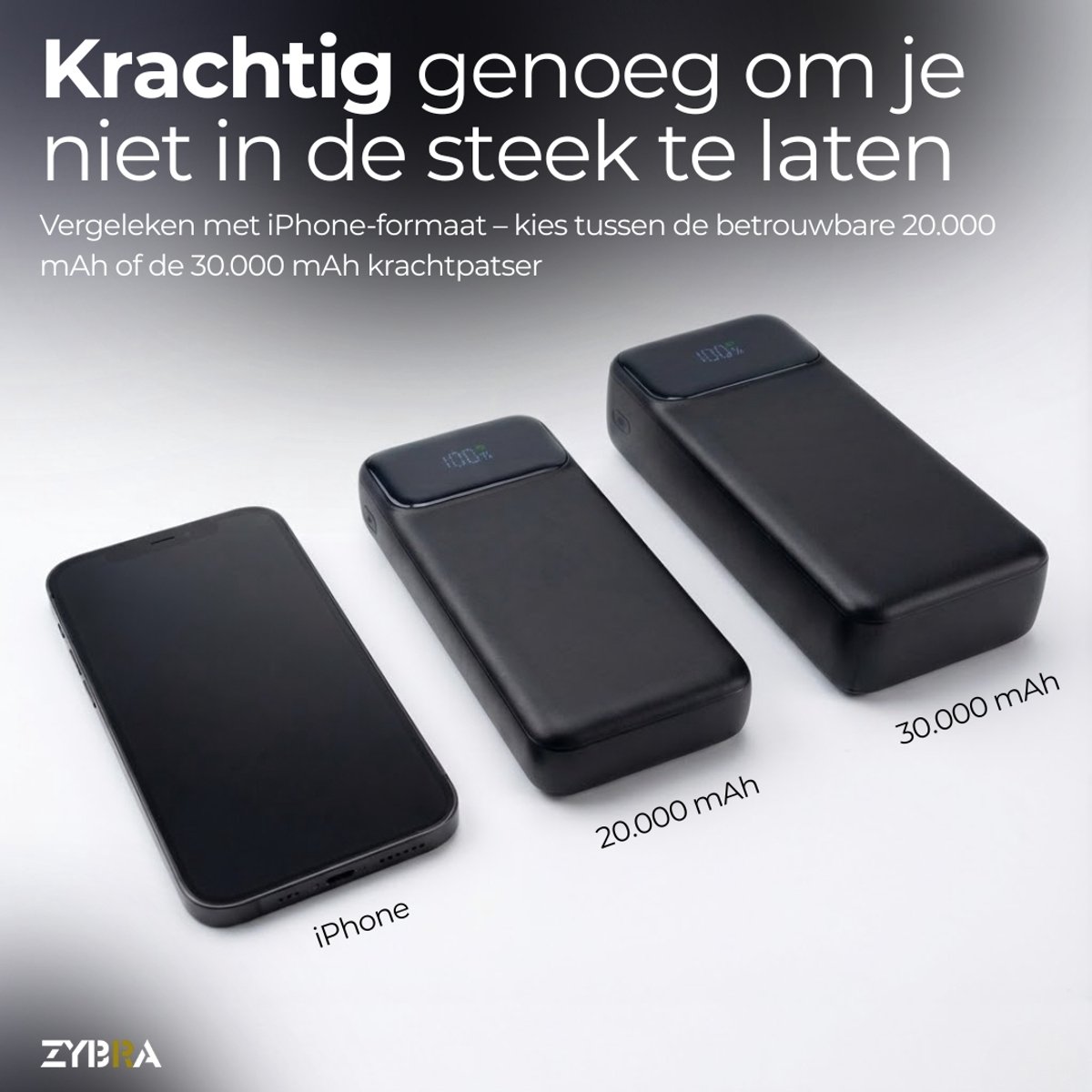 Zybra® Powerbank 20000 mAh Snellader met Ingebouwde Kabels - afbeelding 2