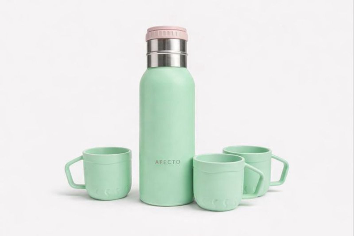 AFECTO Thermosfles met Bekers – 0,5 L – 12 uur Warm & Koud – Inclusief 3 Drinkbekers – Groen