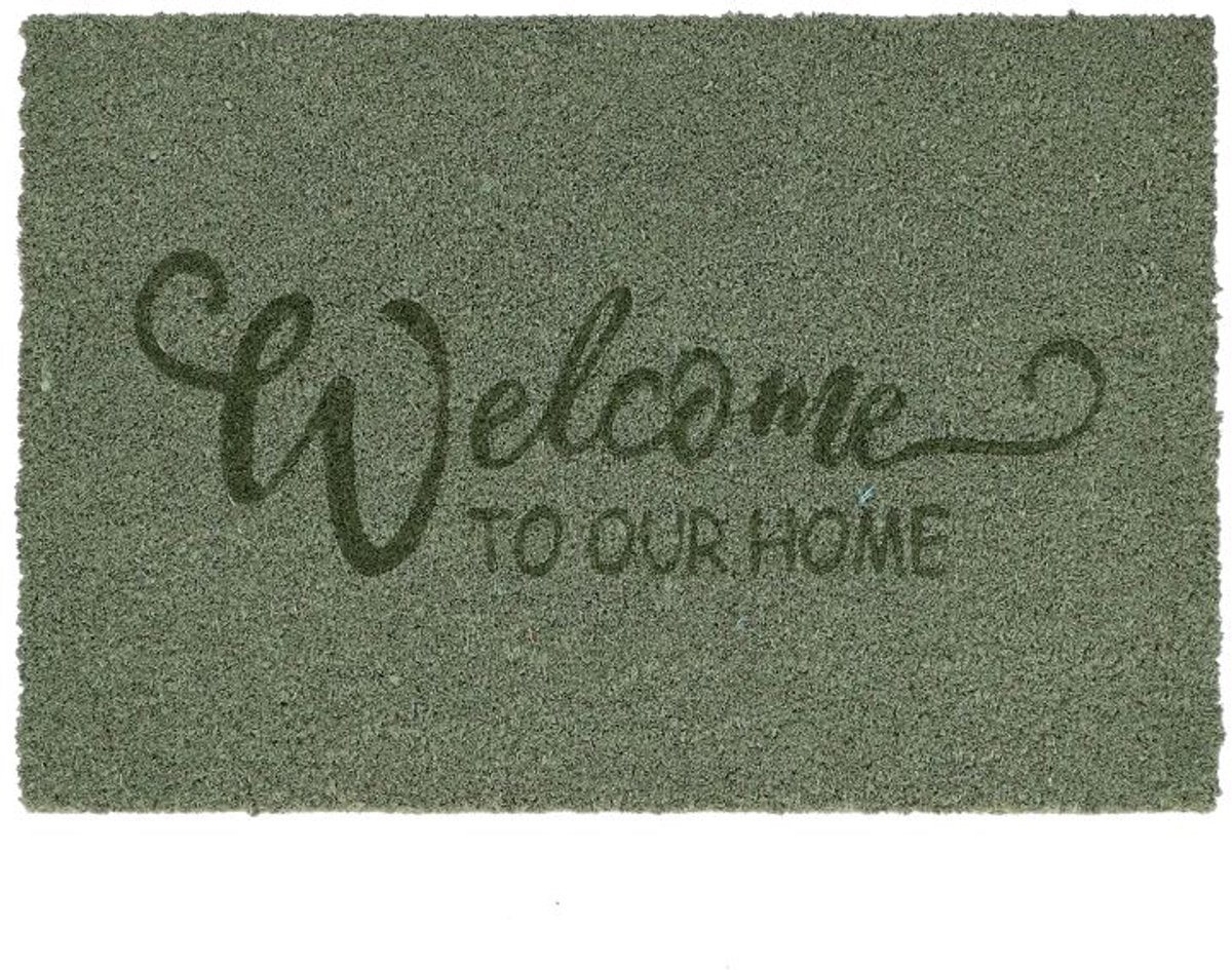 Deurmat kokos welcome groen M - 60 cm breed x 40 cm diep - Kokosvezel - rubber - PVC - deurmat - mat - anti slip - voor binnen en buiten - geschenk - cadeau - gift - nieuwjaar - kerst - verjaardag