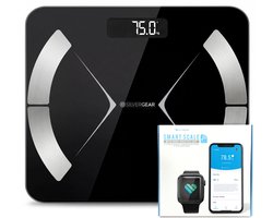 Weegschaal met Lichaamsanalyse 14x - Bluetooth - Gehard Glas - Slimme Personenweegschaal - met App - Moederdag Cadeautje voor Mama - Zwart - Silvergear