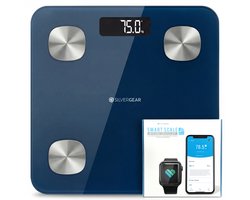 Weegschaal Personenweegschaal Digitaal - Slimme Weegschaal met 14 x Lichaamsanalyse incl. App - Max. 180kg - Blauw - Silvergear