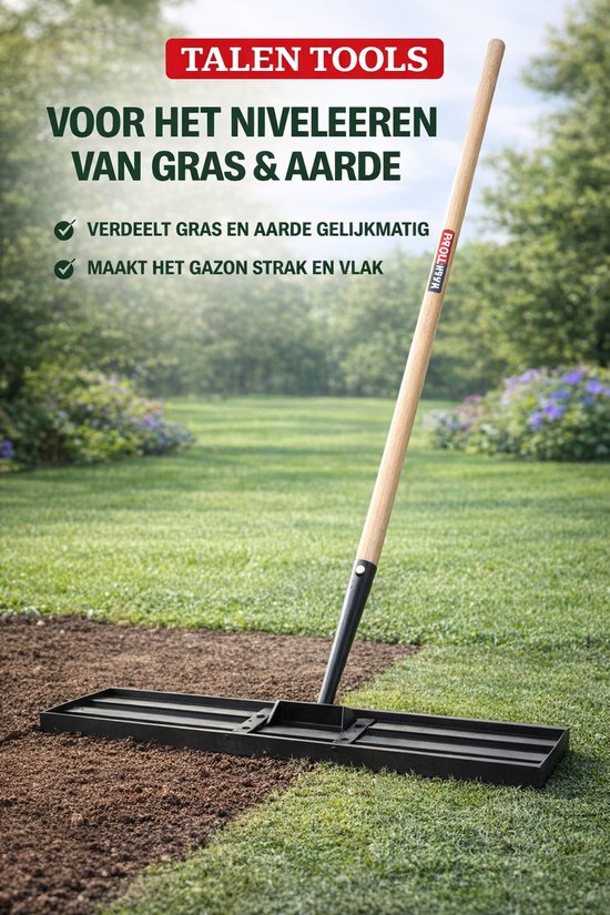 Talen Tools - Egalisatiehark - 70 cm - Gecoat staal - Essenhouten steel - 160 cm van Talen Tools — afbeelding 3