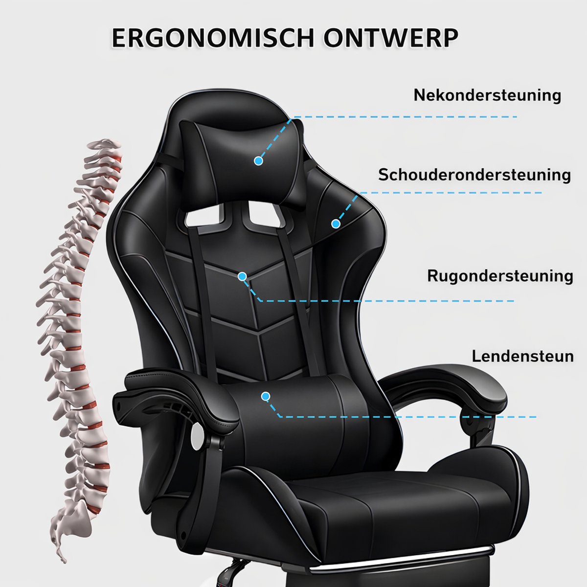 Massage Gaming Stoel met Masserende Lendensteun - afbeelding 3