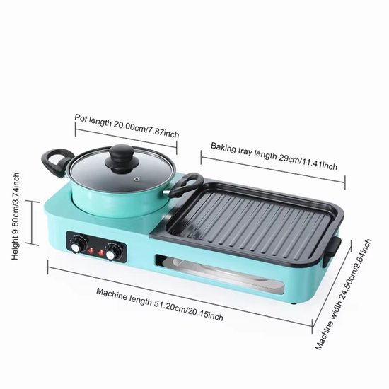 EAFC 3 in 1 Dual Aziatische Shabu HotPot - Hot pot - Funcooking - Grill - Gourmetten - Fondue - 2 tot 3 personen - 2000W - Anti Aanbak Laag - 20cm Lang — afbeelding 5