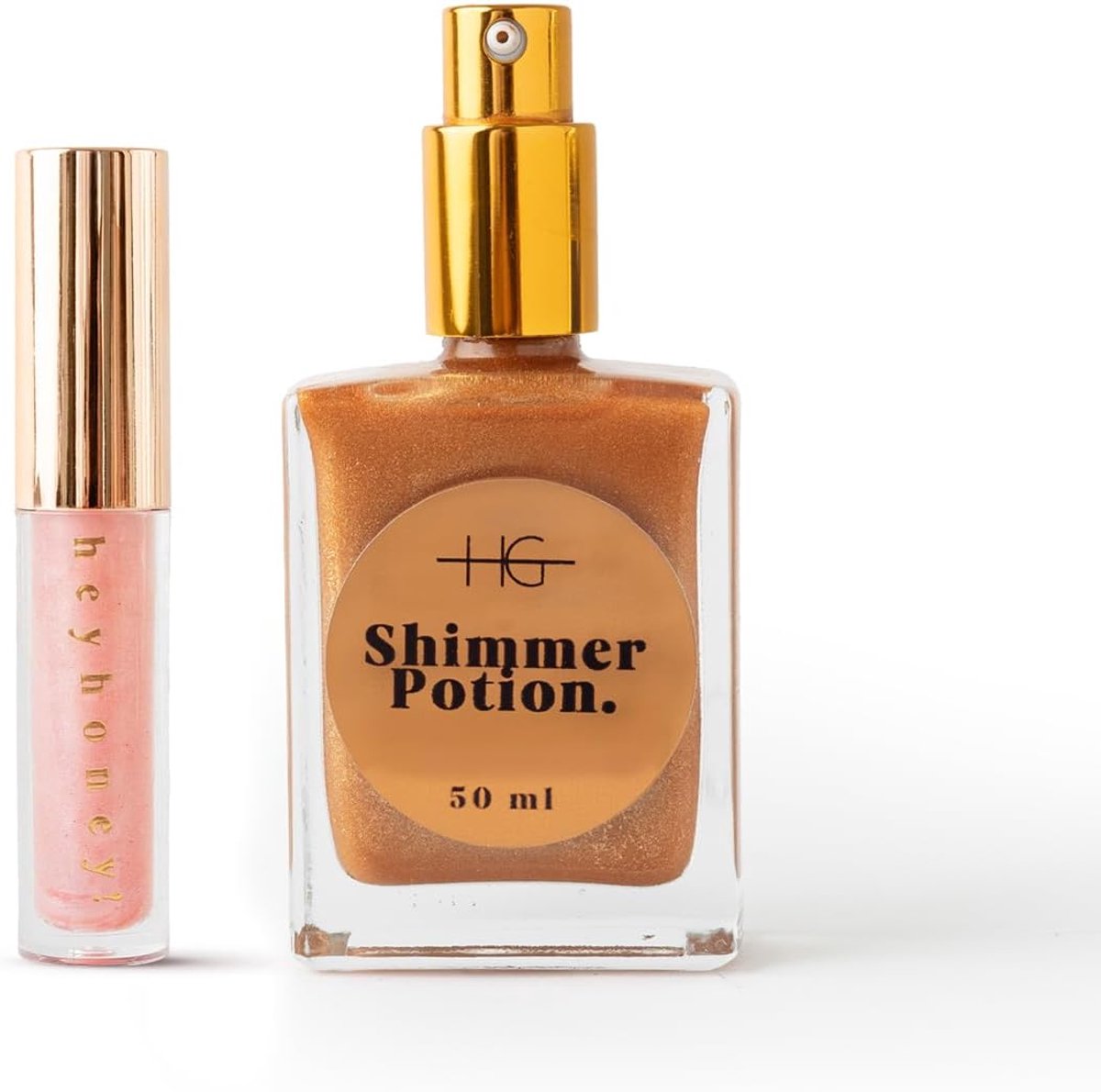 HG AESTHETICS Summer Shine Set – HeyHoney Lip Oil 10 ml + Elixir Shine Dry Oil 50 ml – Hydraterende Duo voor Stralende Lippen & Huid (Bronze Luster + Strawberry Tint) - cadeautje vrouw