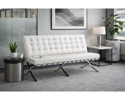 Barcelona Chair - 2-zits - Wit Leer - Fauteuil - Stoel - Loungestoel - Relaxfauteuil