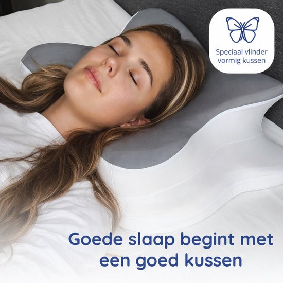 Ergonomisch Hoofdkussen - 95% Katoen - Hoofdkussen Nekklachten - Vlinderkussen - Voor Rug-, Buik- en Zijslapers - Memory Foam - Traagschuim Kussen - Slaapkussen - Kussen - Ergonomisch Kussen - Orthopedische Kussens - Zacht