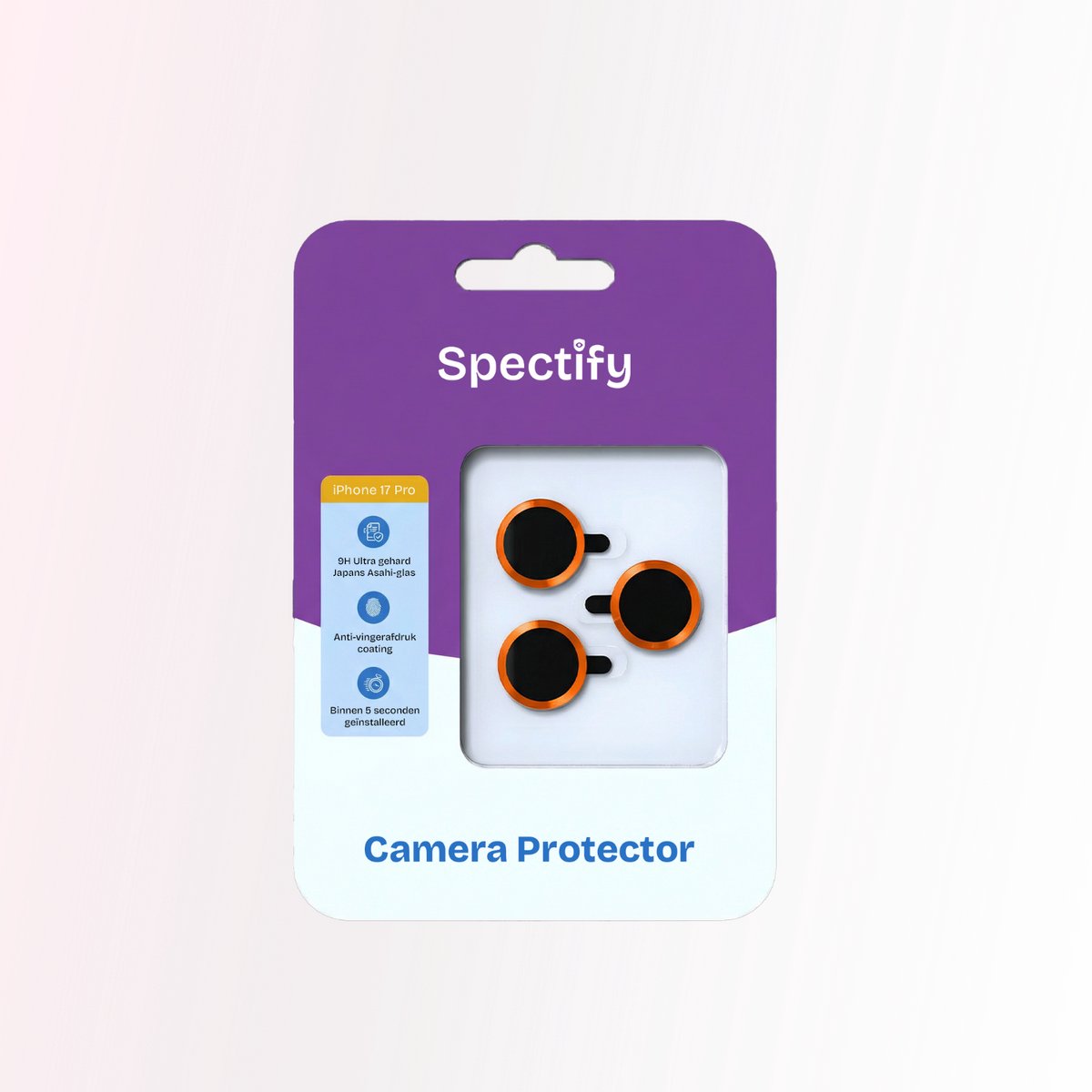 Camera protector iPhone 17 Pro Oranje - Beste kwaliteit - Japans Asahi Glas - Installatie binnen 5 seconden - Camera Beschermer