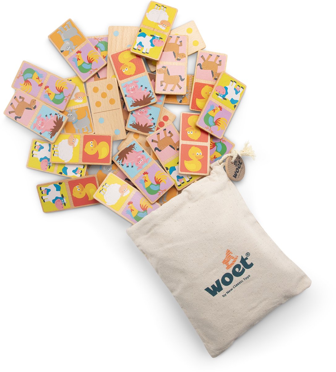 Woet® Houten Domino Spel met Dieren - Spelletjes voor Kinderen - FSC - Inclusief Opbergzak - Educatief Speelgoed - Vanaf 2 Jaar — afbeelding 4