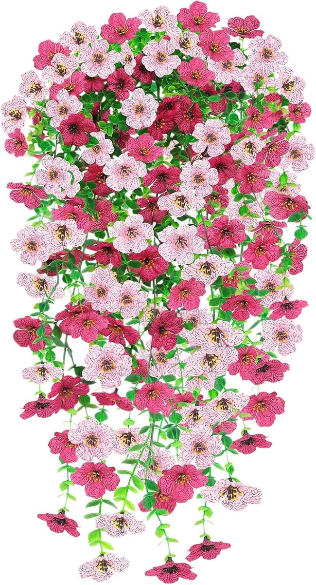 Famanu 2 Kunstmatige hangende bloemen - UV - bestendige opknoping trailing muur bloemmanden kunstmatige planten voor Home Garden Yard Patio Wedding Outdoor Indoor Decor(Rose Roze)