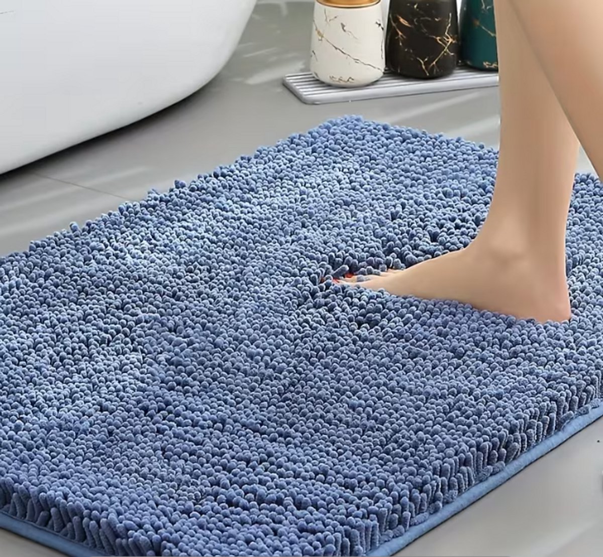 Ultra-dikke Chenille Badkamer -slip Mat. - Geschikt voor Badkamers, Toiletten, Wasruimtes en Slaapkamer Ingangen - Snel Drogend en Waterabsorberend Blauw - 40x60cm