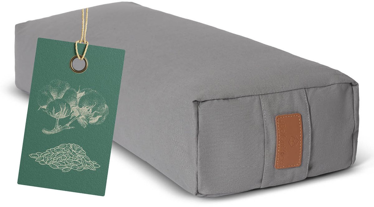 #DoYourYoga - Hoekig Yoga bolster - »Paravati« - Meditatiekussen met bio-organische Spelt vulling - L67 cm & diam.13 cm - cement grijs