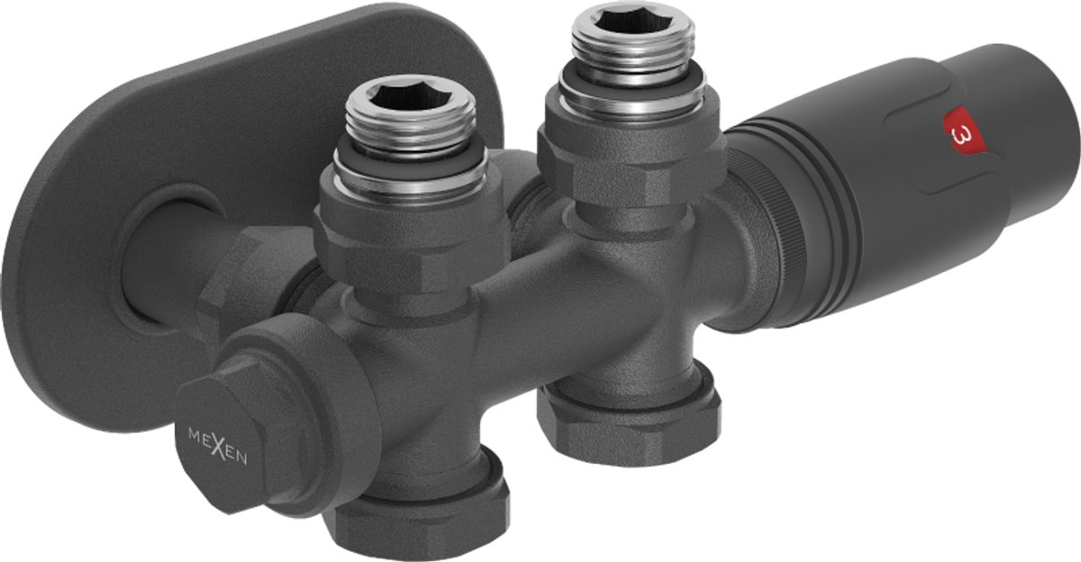 Mexen G00 thermostatische hoekige/rechte set met rozet R, Duplex, DN50, antraciet - W908-900-905-66