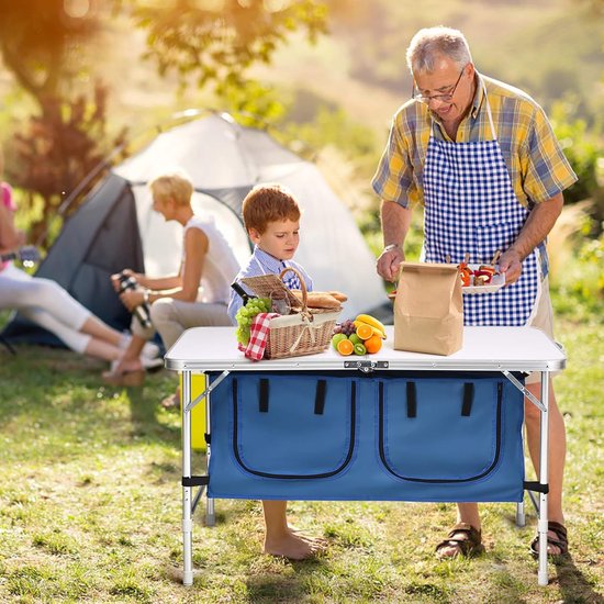 KOMFOTTEU Campingtafel, inklapbaar, in hoogte verstelbaar in 53,5 cm/71 cm, picknicktafel van aluminium met vakken van 120 l, buitentafels, 120 x 61 cm, voor barbecue, feest van komfotteu — afbeelding 2