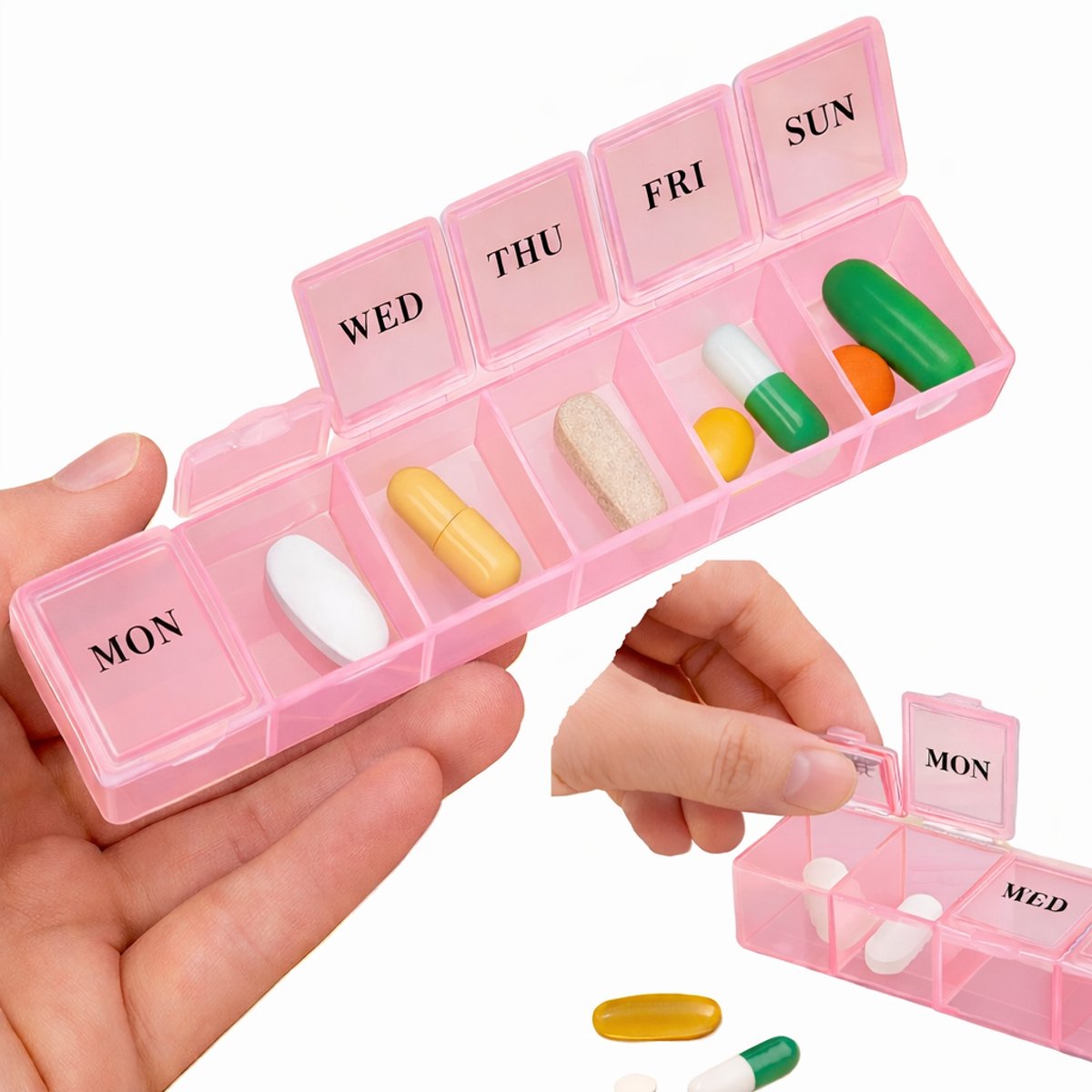 Medicijn Bewaardoosjes 7 Dagen I Pillendoos I Pillendoosje I Pillenplanner I Met Dag aanduiding I 7 Vakken I Roze